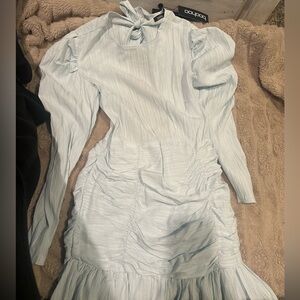 Boohoo Elegant Light Blue Ruched Dress